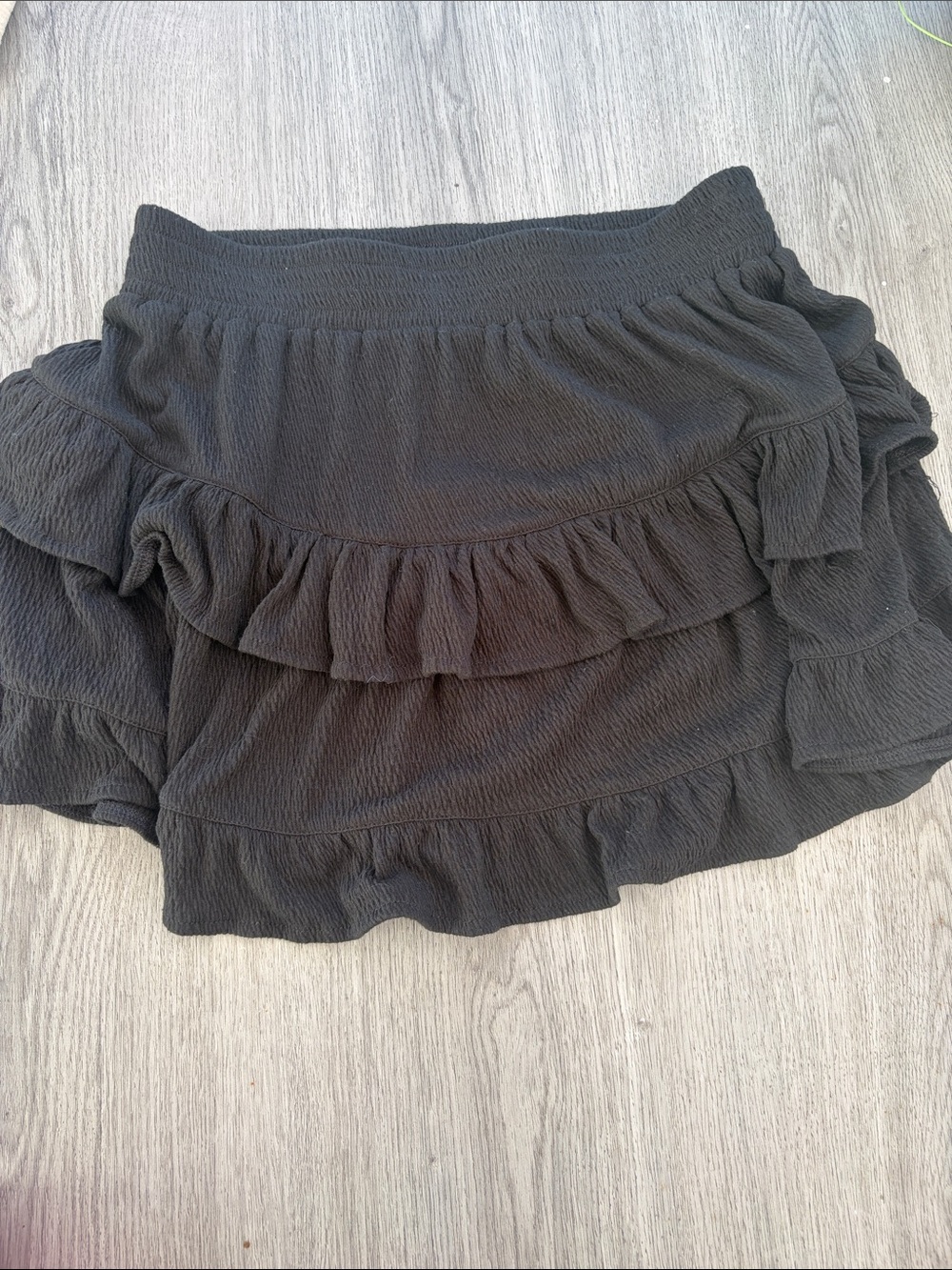 Ruffled Black Mini Skirt with Elastic Waist